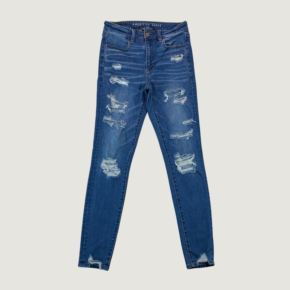 American Eagle Distressed Stretch Skinny Jeans Medium Wash Size 6
